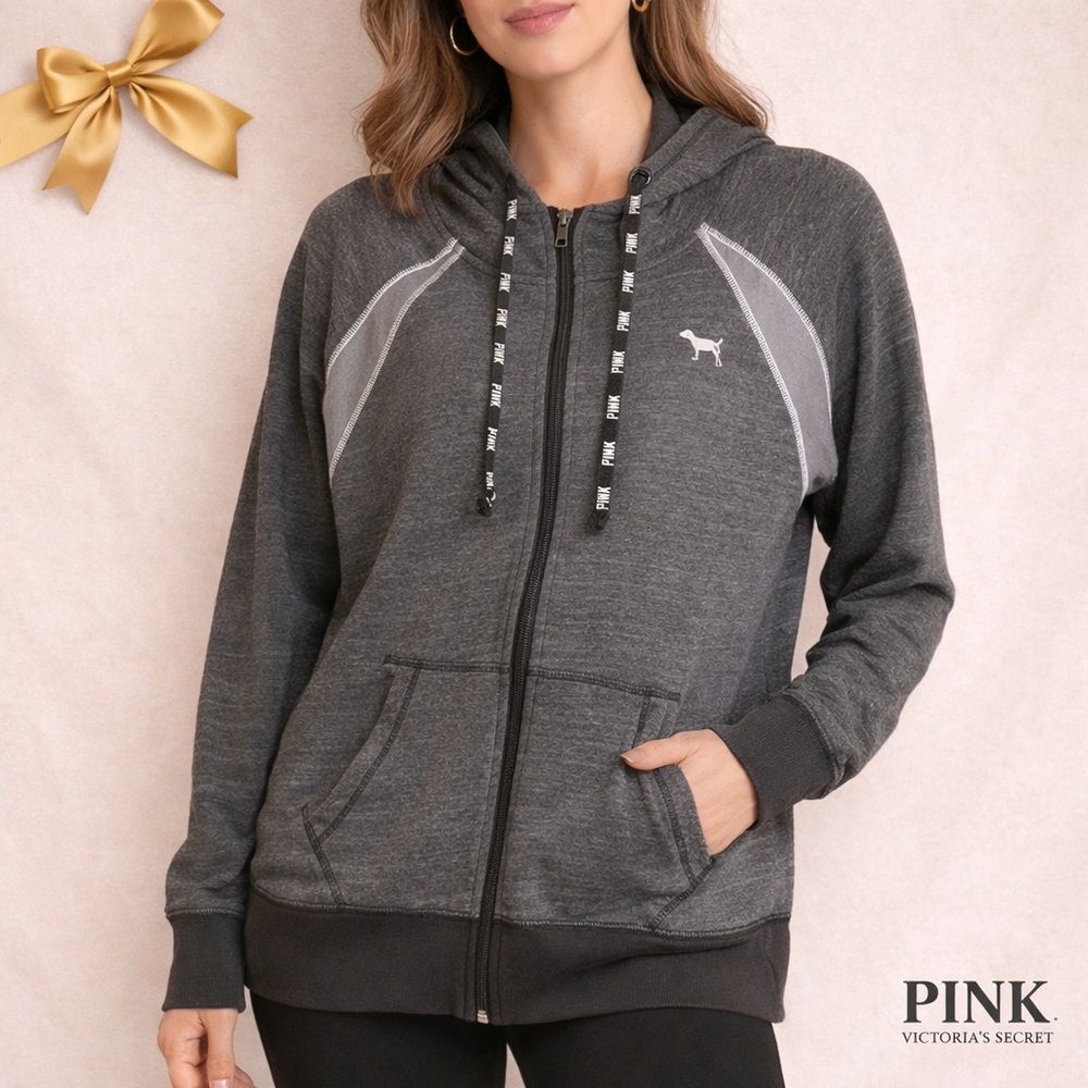 PINK Victoria’s Secret Zip Up Hoodie Gray Lightweight Athletic Jacket Size S